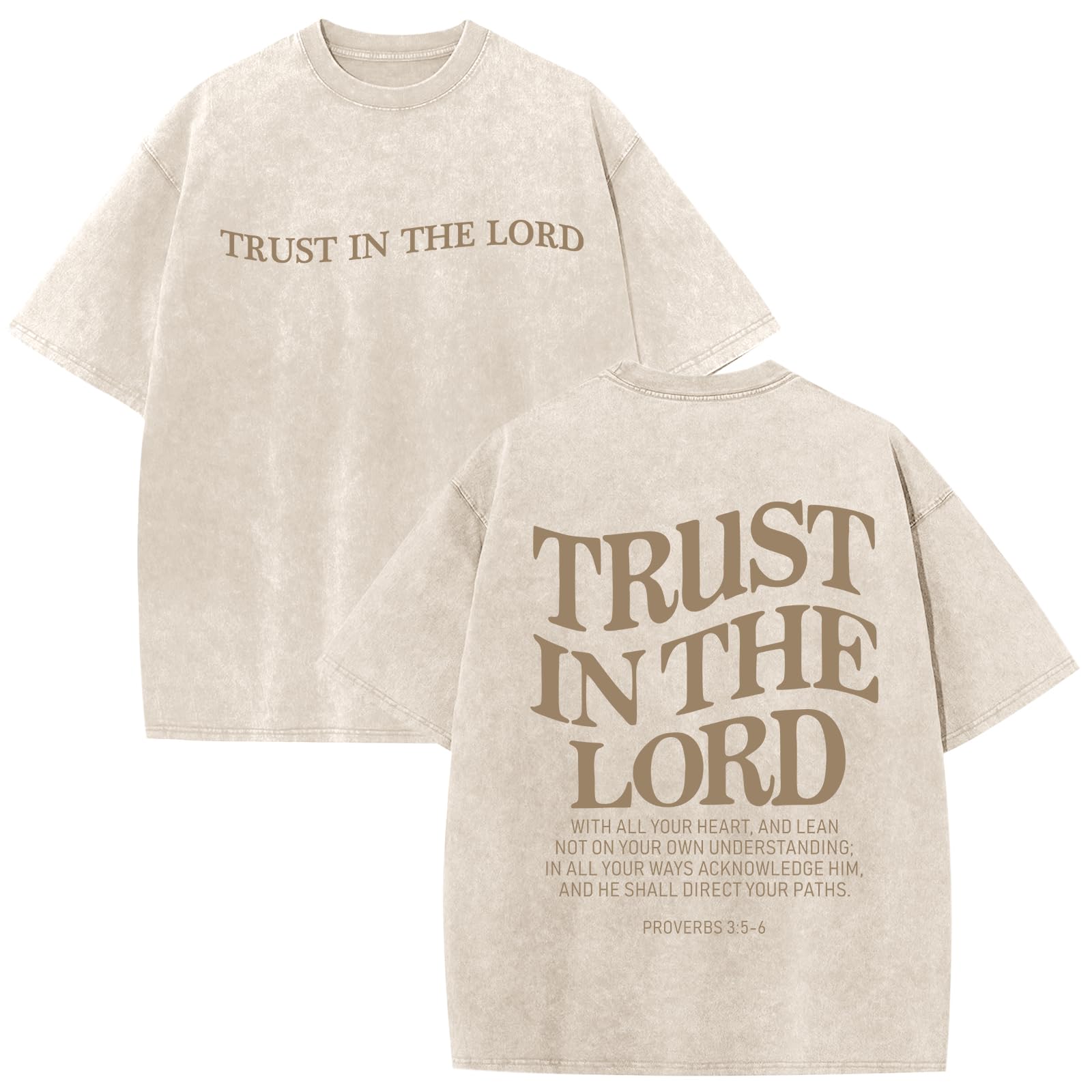 Wrenpies Mens Oversized Christian Shirts God Faith Jesus Religious Tshirts Trust in The Lord Bible Verse Tees Acid Wash Tops