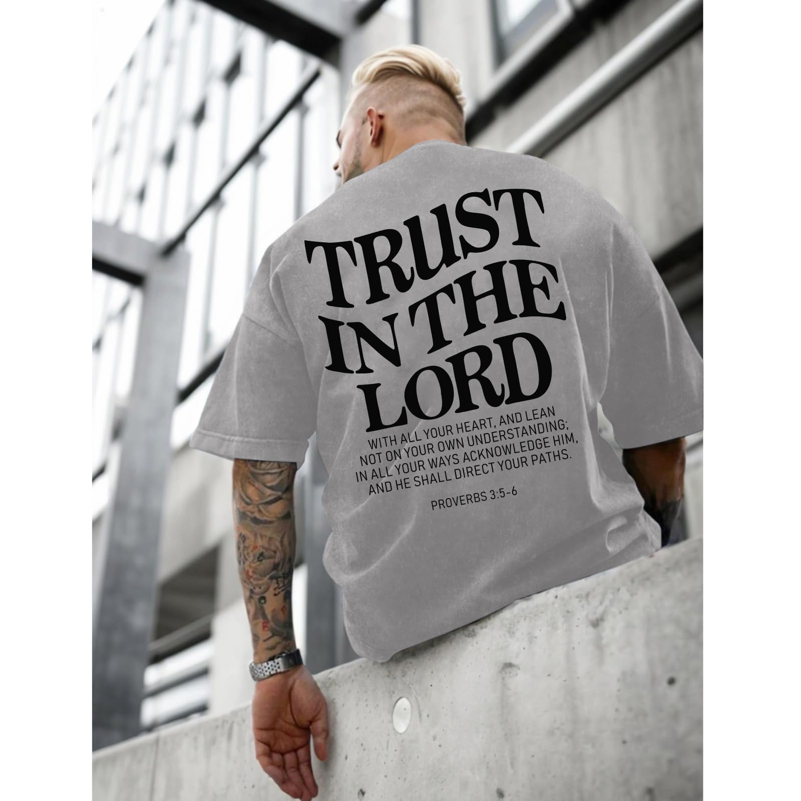 Wrenpies Mens Oversized Christian Shirts God Faith Jesus Religious Tshirts Trust in The Lord Bible Verse Tees Acid Wash Tops