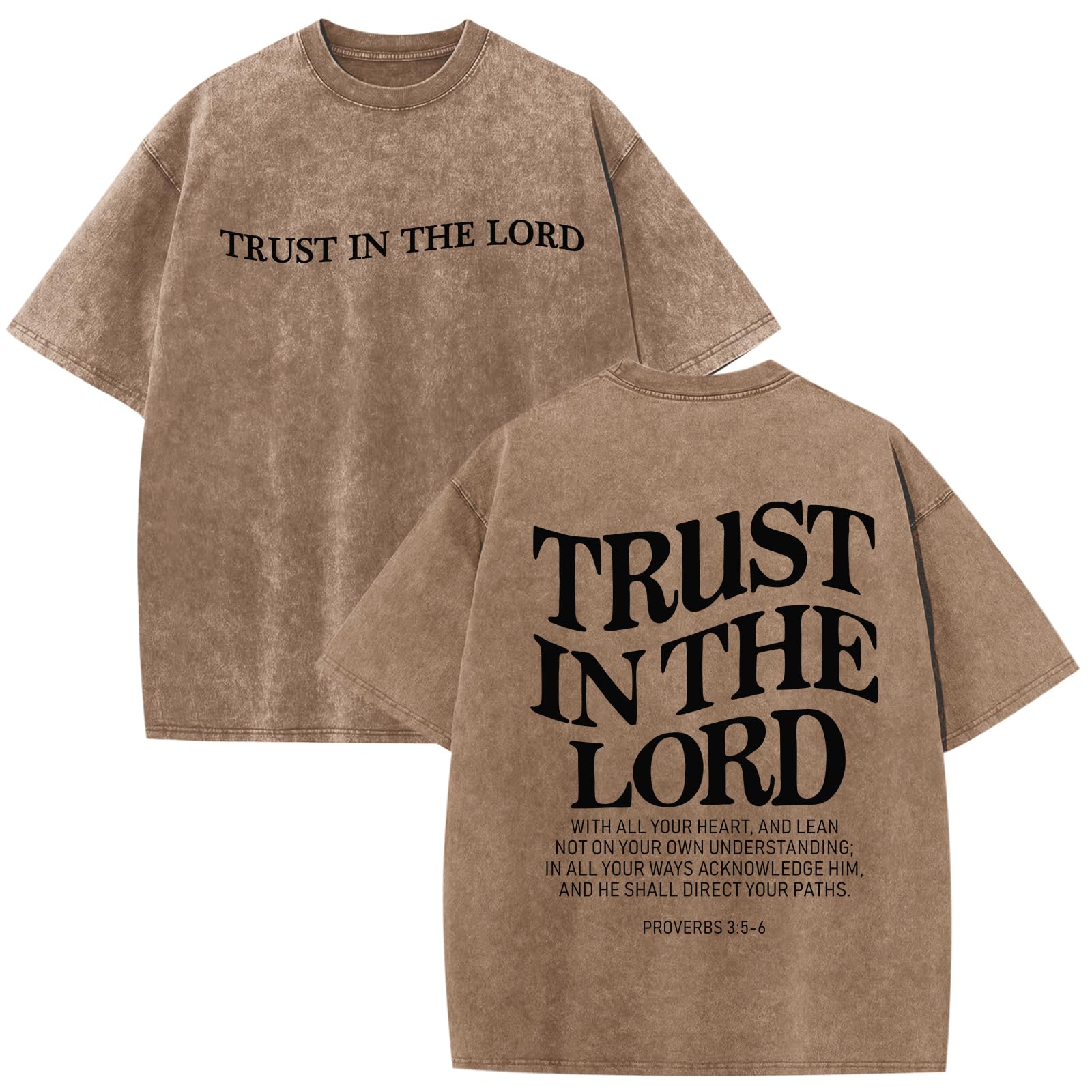 Wrenpies Mens Oversized Christian Shirts God Faith Jesus Religious Tshirts Trust in The Lord Bible Verse Tees Acid Wash Tops
