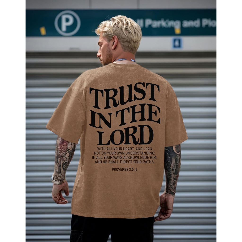 Wrenpies Mens Oversized Christian Shirts God Faith Jesus Religious Tshirts Trust in The Lord Bible Verse Tees Acid Wash Tops