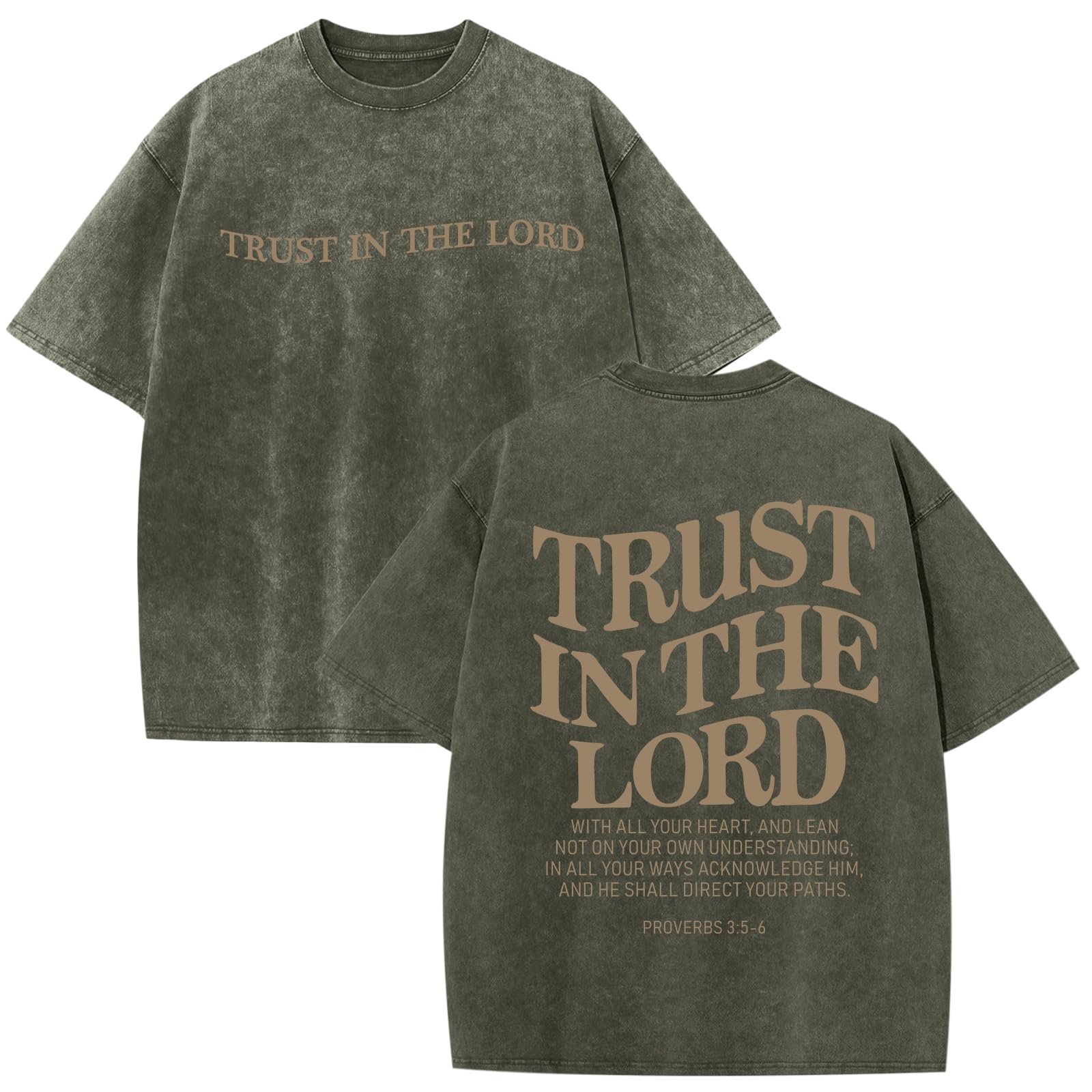 Wrenpies Mens Oversized Christian Shirts God Faith Jesus Religious Tshirts Trust in The Lord Bible Verse Tees Acid Wash Tops