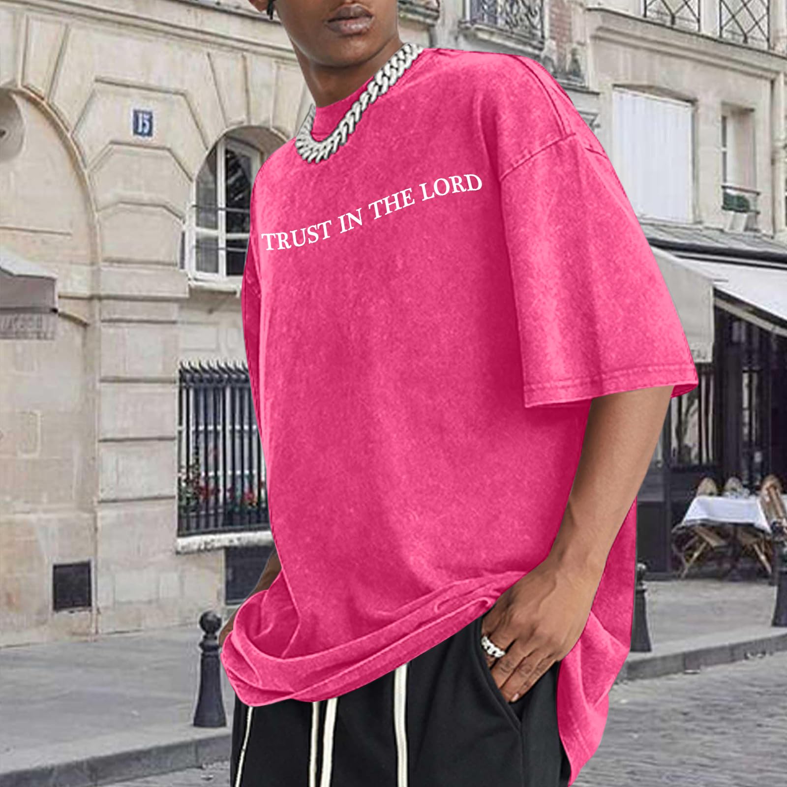 Wrenpies Mens Oversized Christian Shirts God Faith Jesus Religious Tshirts Trust in The Lord Bible Verse Tees Acid Wash Tops