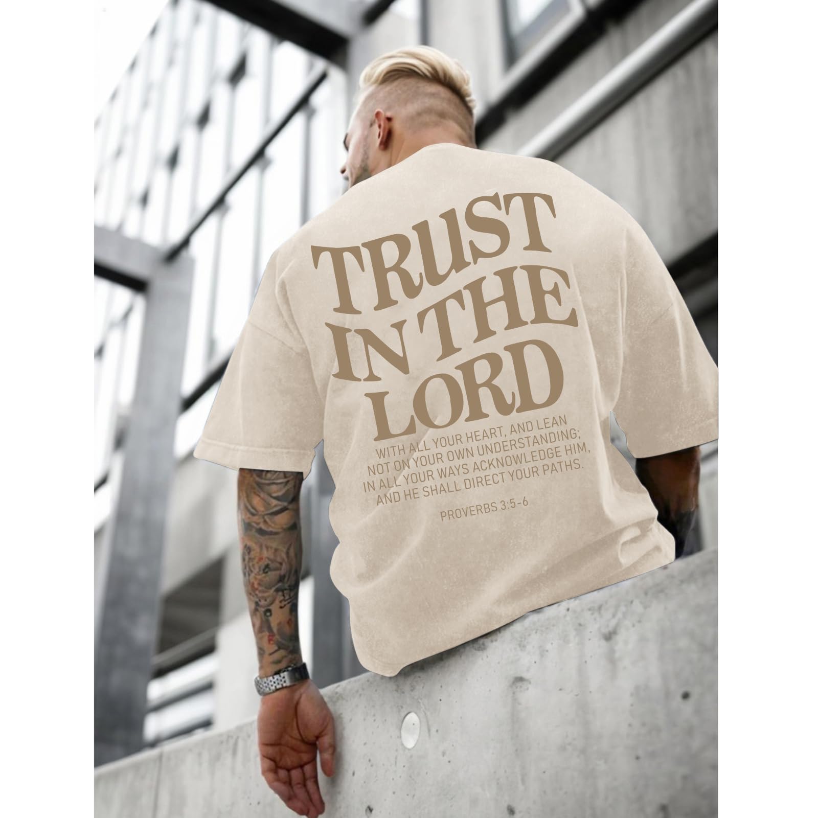 Wrenpies Mens Oversized Christian Shirts God Faith Jesus Religious Tshirts Trust in The Lord Bible Verse Tees Acid Wash Tops