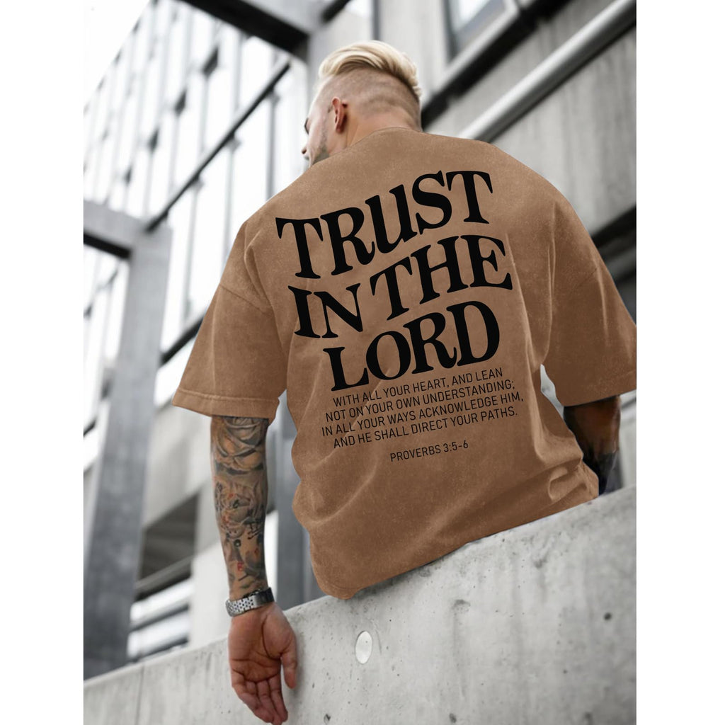 Wrenpies Mens Oversized Christian Shirts God Faith Jesus Religious Tshirts Trust in The Lord Bible Verse Tees Acid Wash Tops