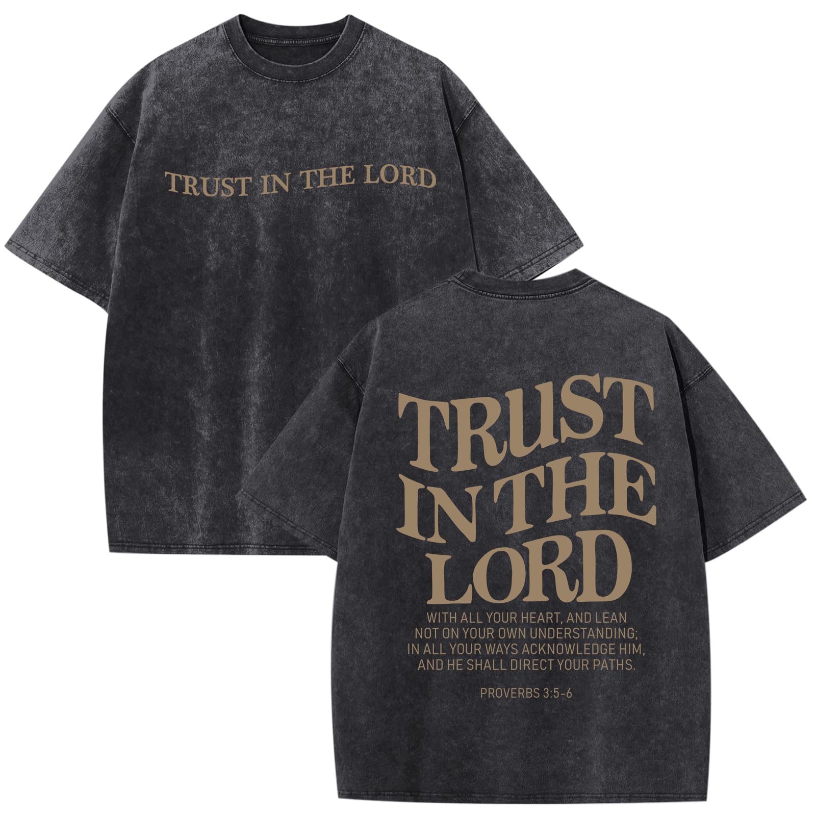 Wrenpies Mens Oversized Christian Shirts God Faith Jesus Religious Tshirts Trust in The Lord Bible Verse Tees Acid Wash Tops