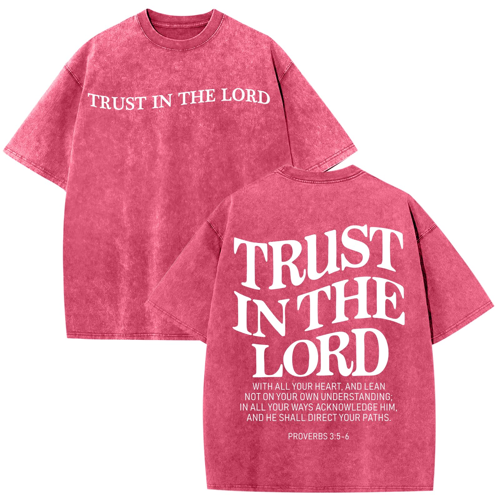 Wrenpies Mens Oversized Christian Shirts God Faith Jesus Religious Tshirts Trust in The Lord Bible Verse Tees Acid Wash Tops
