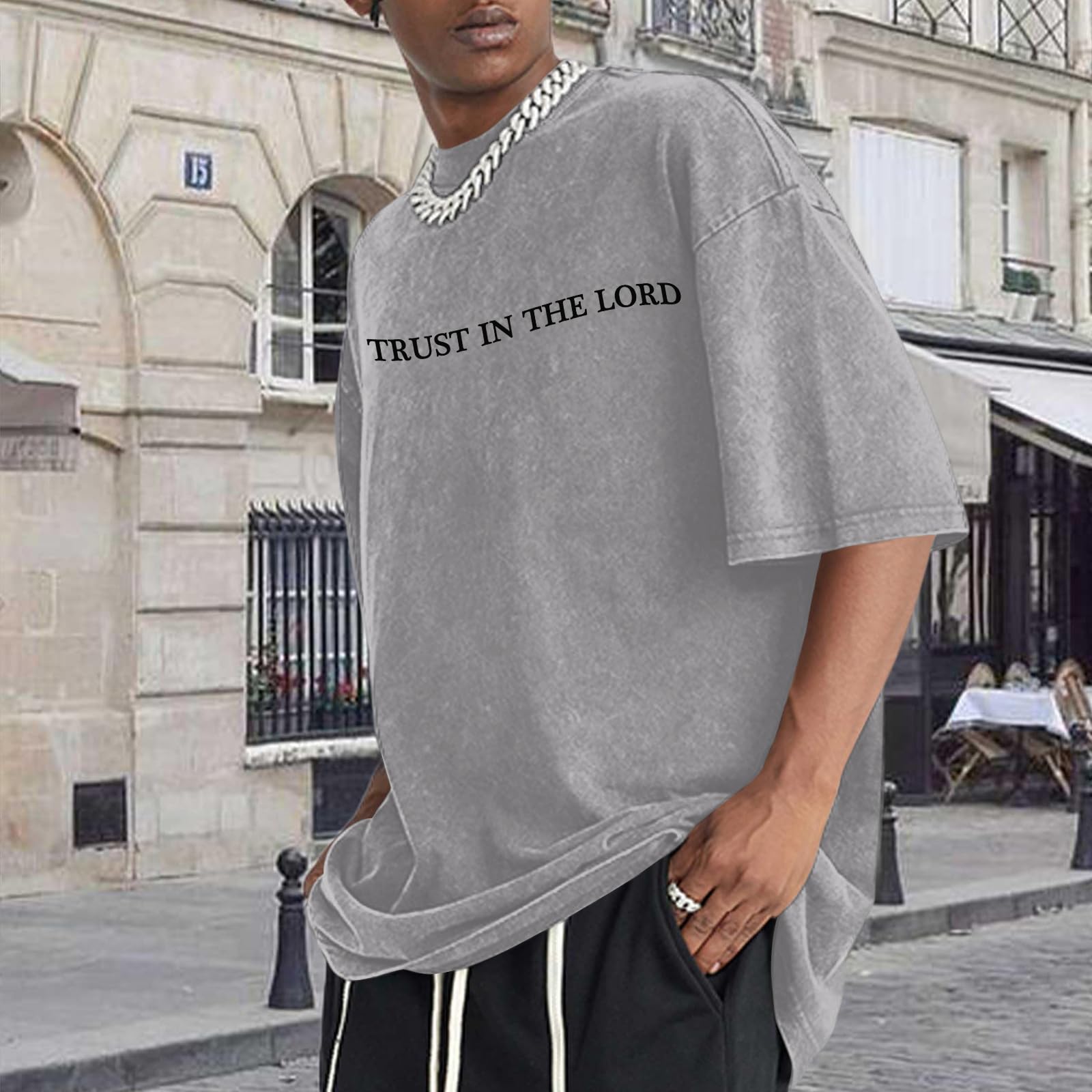 Wrenpies Mens Oversized Christian Shirts God Faith Jesus Religious Tshirts Trust in The Lord Bible Verse Tees Acid Wash Tops
