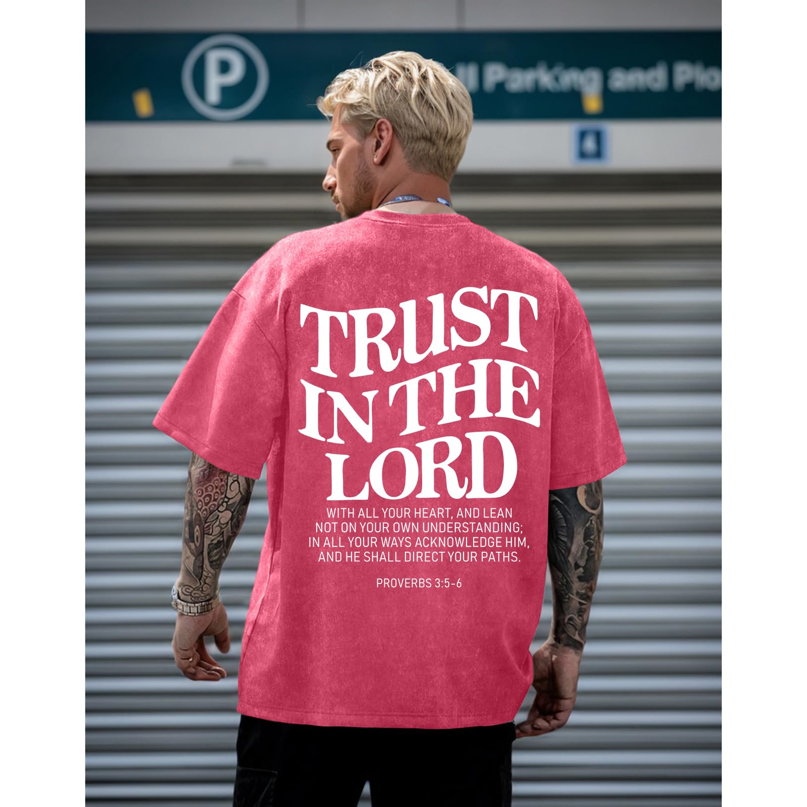 Wrenpies Mens Oversized Christian Shirts God Faith Jesus Religious Tshirts Trust in The Lord Bible Verse Tees Acid Wash Tops
