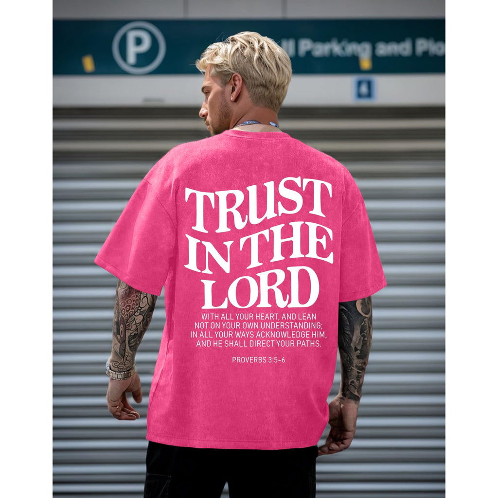 Wrenpies Mens Oversized Christian Shirts God Faith Jesus Religious Tshirts Trust in The Lord Bible Verse Tees Acid Wash Tops