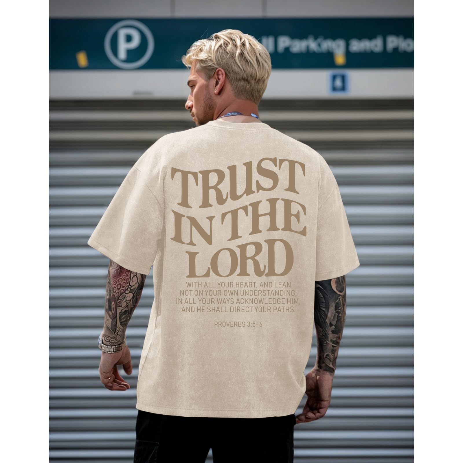 Wrenpies Mens Oversized Christian Shirts God Faith Jesus Religious Tshirts Trust in The Lord Bible Verse Tees Acid Wash Tops