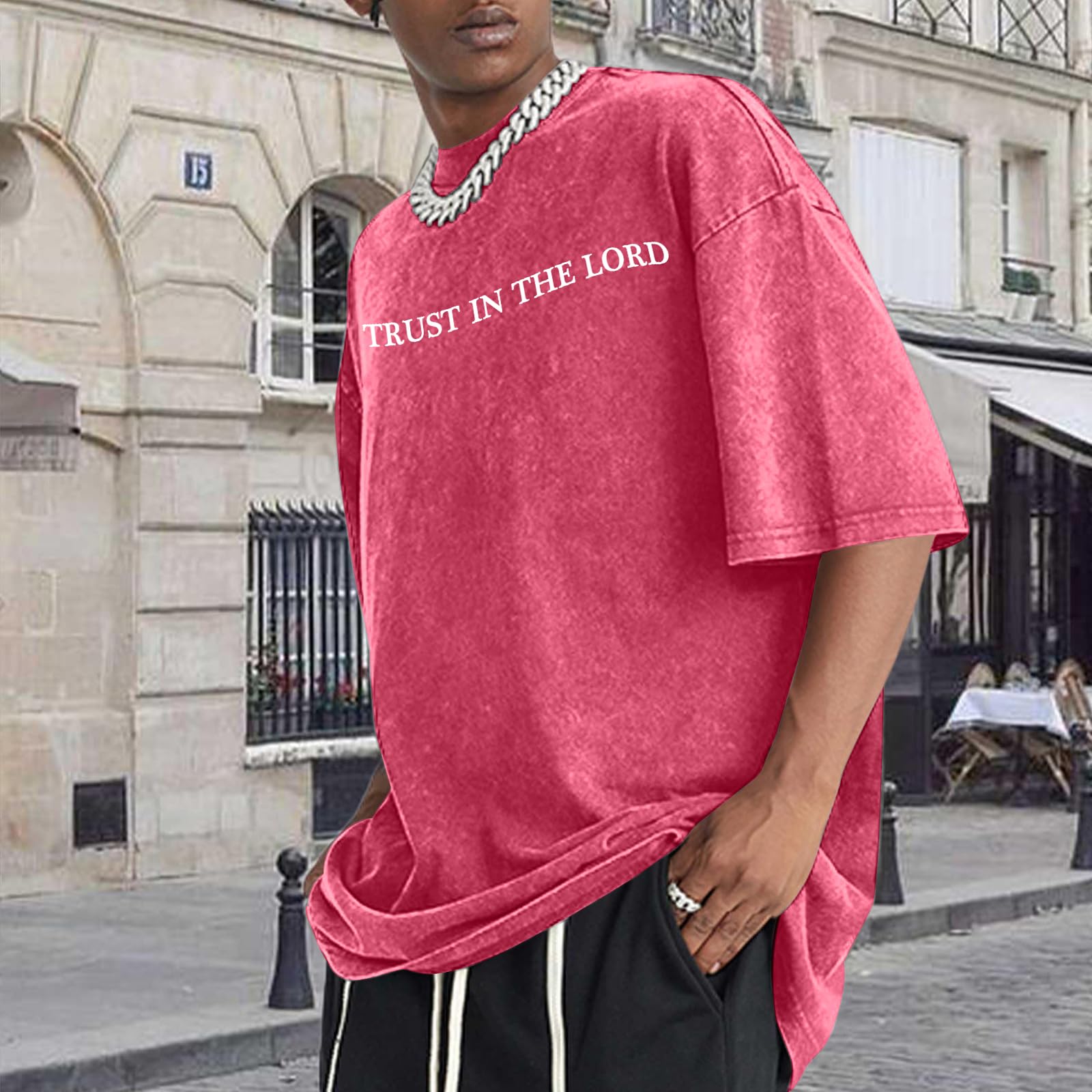 Wrenpies Mens Oversized Christian Shirts God Faith Jesus Religious Tshirts Trust in The Lord Bible Verse Tees Acid Wash Tops