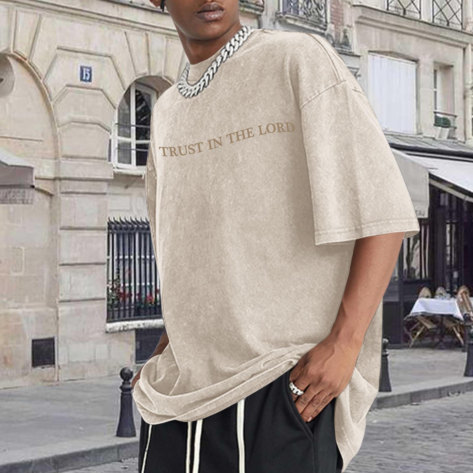 Wrenpies Mens Oversized Christian Shirts God Faith Jesus Religious Tshirts Trust in The Lord Bible Verse Tees Acid Wash Tops