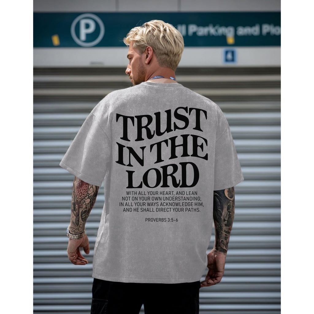 Wrenpies Mens Oversized Christian Shirts God Faith Jesus Religious Tshirts Trust in The Lord Bible Verse Tees Acid Wash Tops