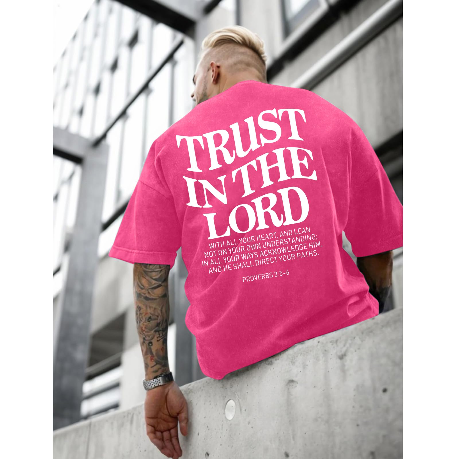 Wrenpies Mens Oversized Christian Shirts God Faith Jesus Religious Tshirts Trust in The Lord Bible Verse Tees Acid Wash Tops