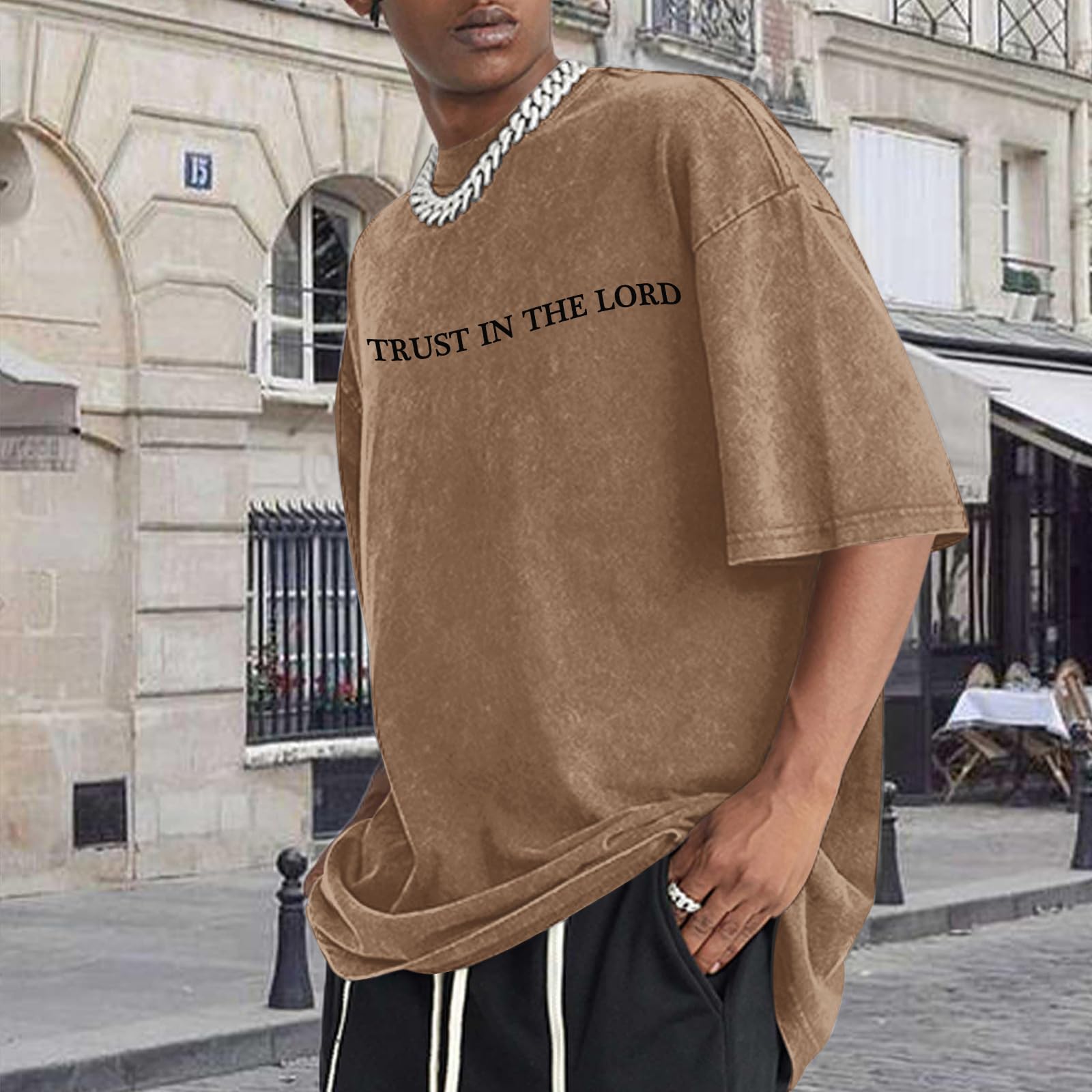 Wrenpies Mens Oversized Christian Shirts God Faith Jesus Religious Tshirts Trust in The Lord Bible Verse Tees Acid Wash Tops