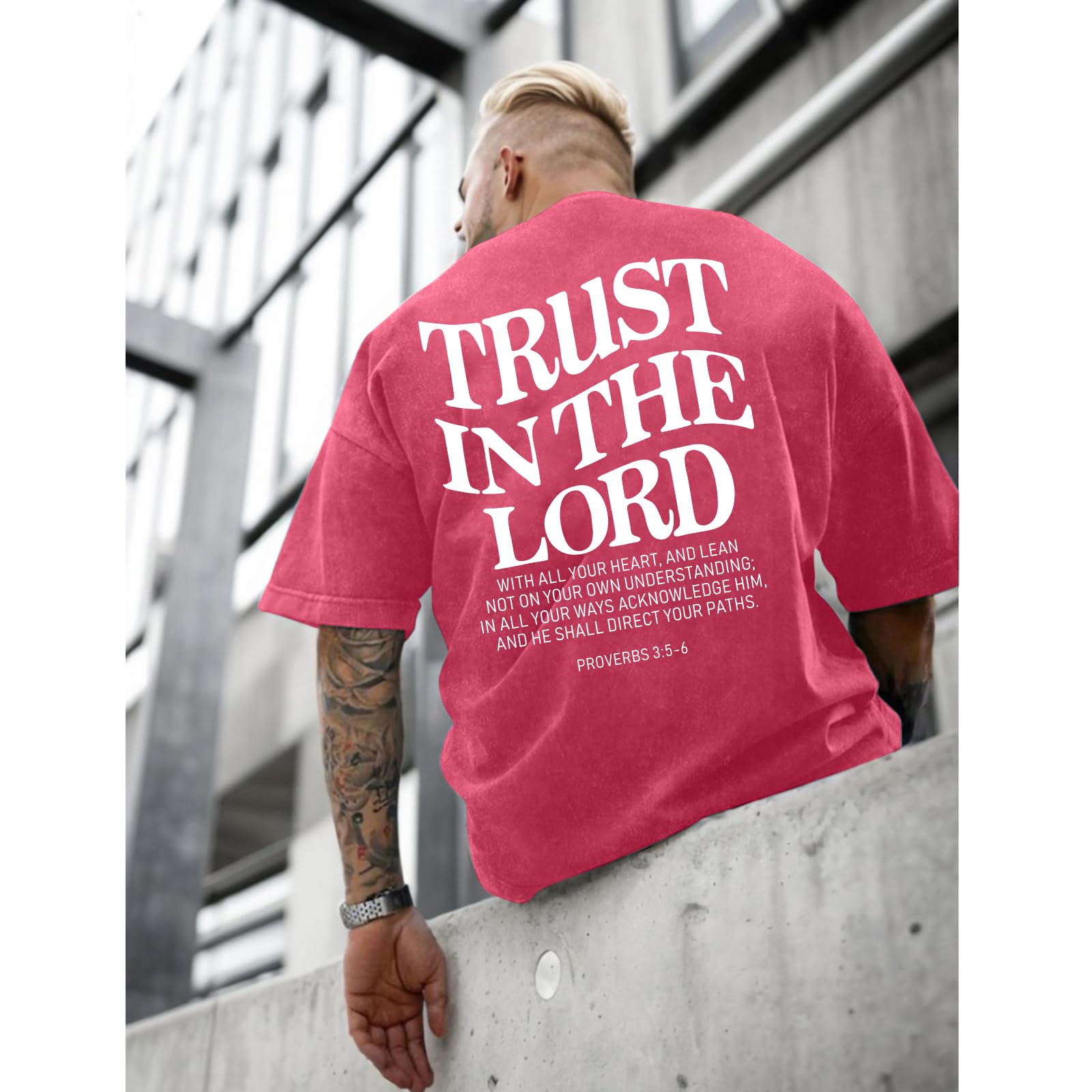 Wrenpies Mens Oversized Christian Shirts God Faith Jesus Religious Tshirts Trust in The Lord Bible Verse Tees Acid Wash Tops