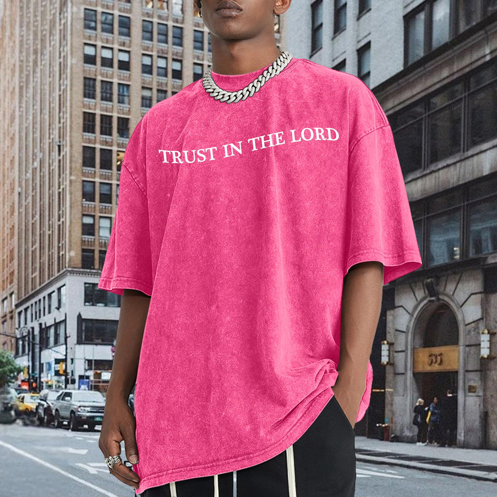 Wrenpies Mens Oversized Christian Shirts God Faith Jesus Religious Tshirts Trust in The Lord Bible Verse Tees Acid Wash Tops