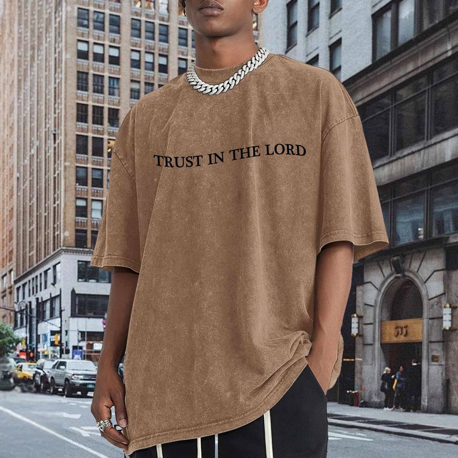 Wrenpies Mens Oversized Christian Shirts God Faith Jesus Religious Tshirts Trust in The Lord Bible Verse Tees Acid Wash Tops