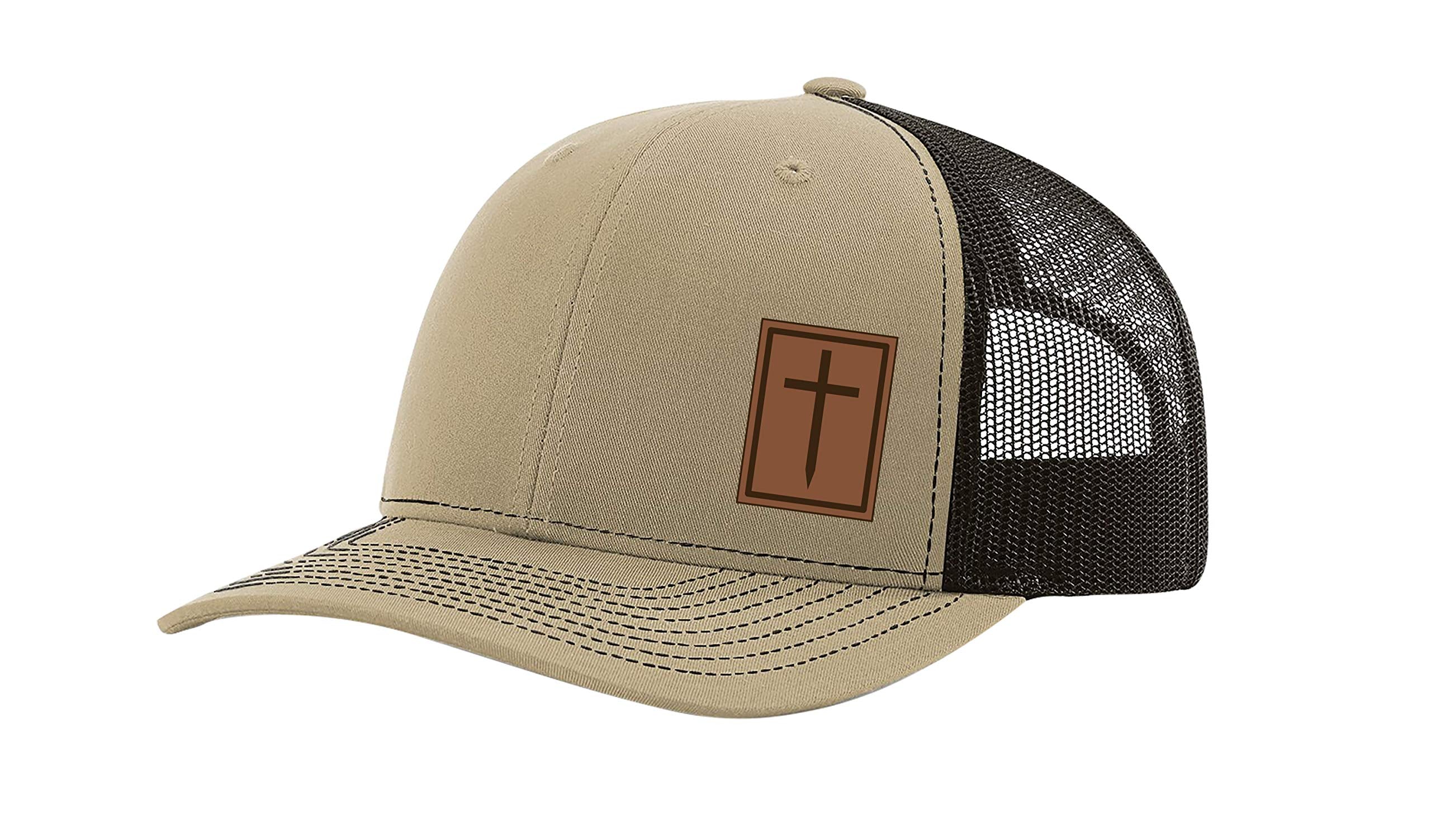 Heritage Pride Men's Christian Cross Worship Prayer God Laser Engraved Leather Patch Mesh Back Trucker Hat
