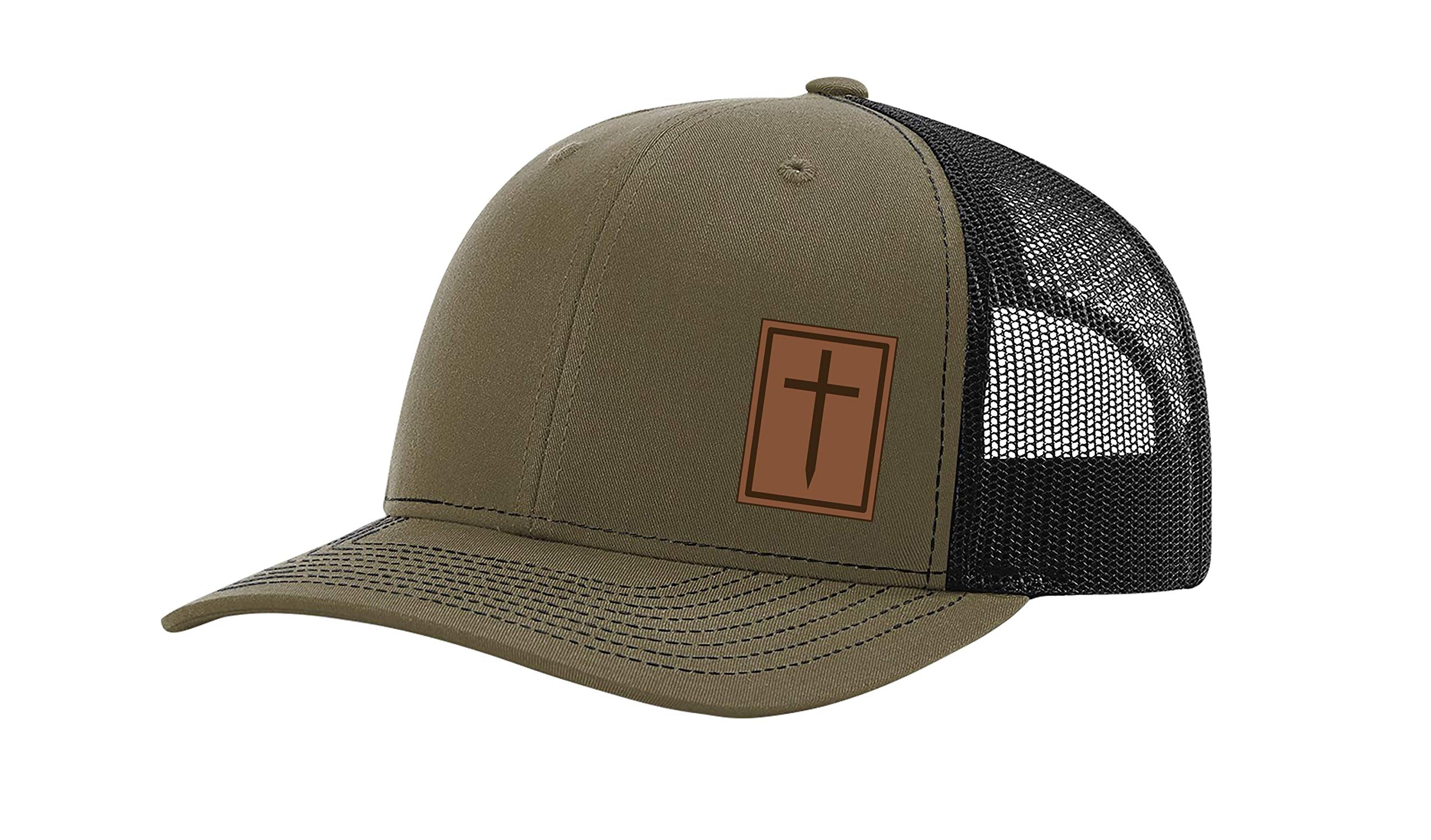 Heritage Pride Men's Christian Cross Worship Prayer God Laser Engraved Leather Patch Mesh Back Trucker Hat