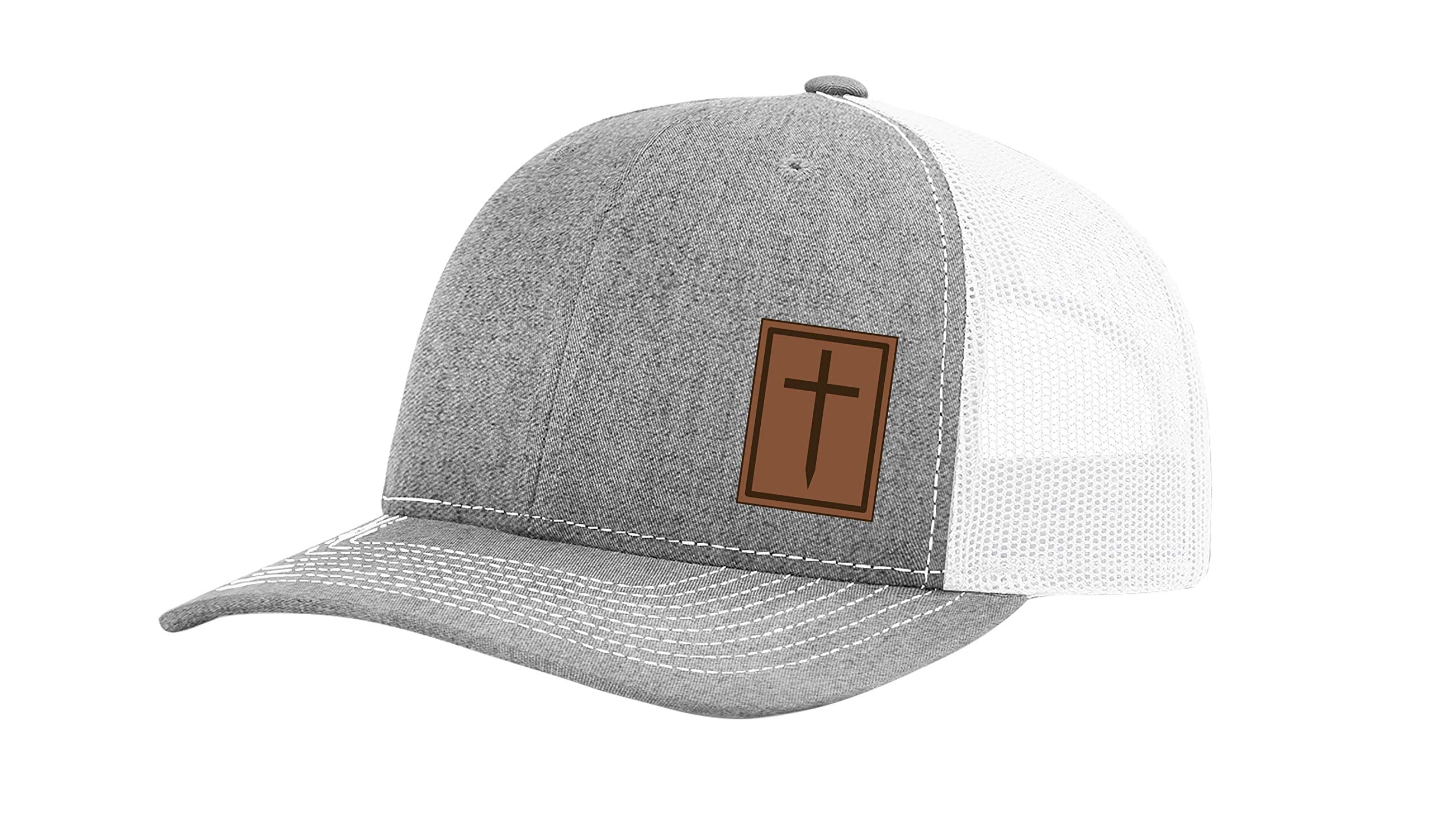 Heritage Pride Men's Christian Cross Worship Prayer God Laser Engraved Leather Patch Mesh Back Trucker Hat