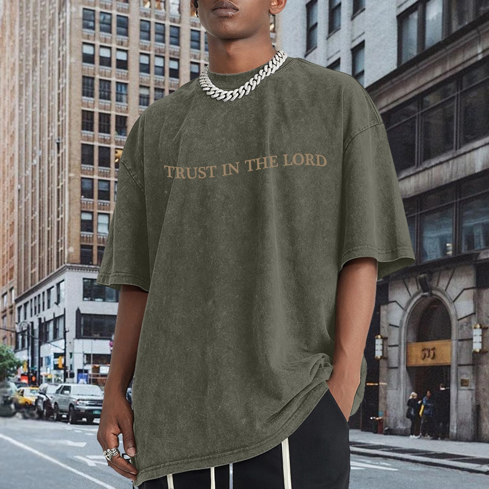 Wrenpies Mens Oversized Christian Shirts God Faith Jesus Religious Tshirts Trust in The Lord Bible Verse Tees Acid Wash Tops