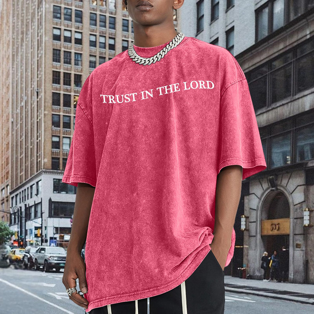 Wrenpies Mens Oversized Christian Shirts God Faith Jesus Religious Tshirts Trust in The Lord Bible Verse Tees Acid Wash Tops