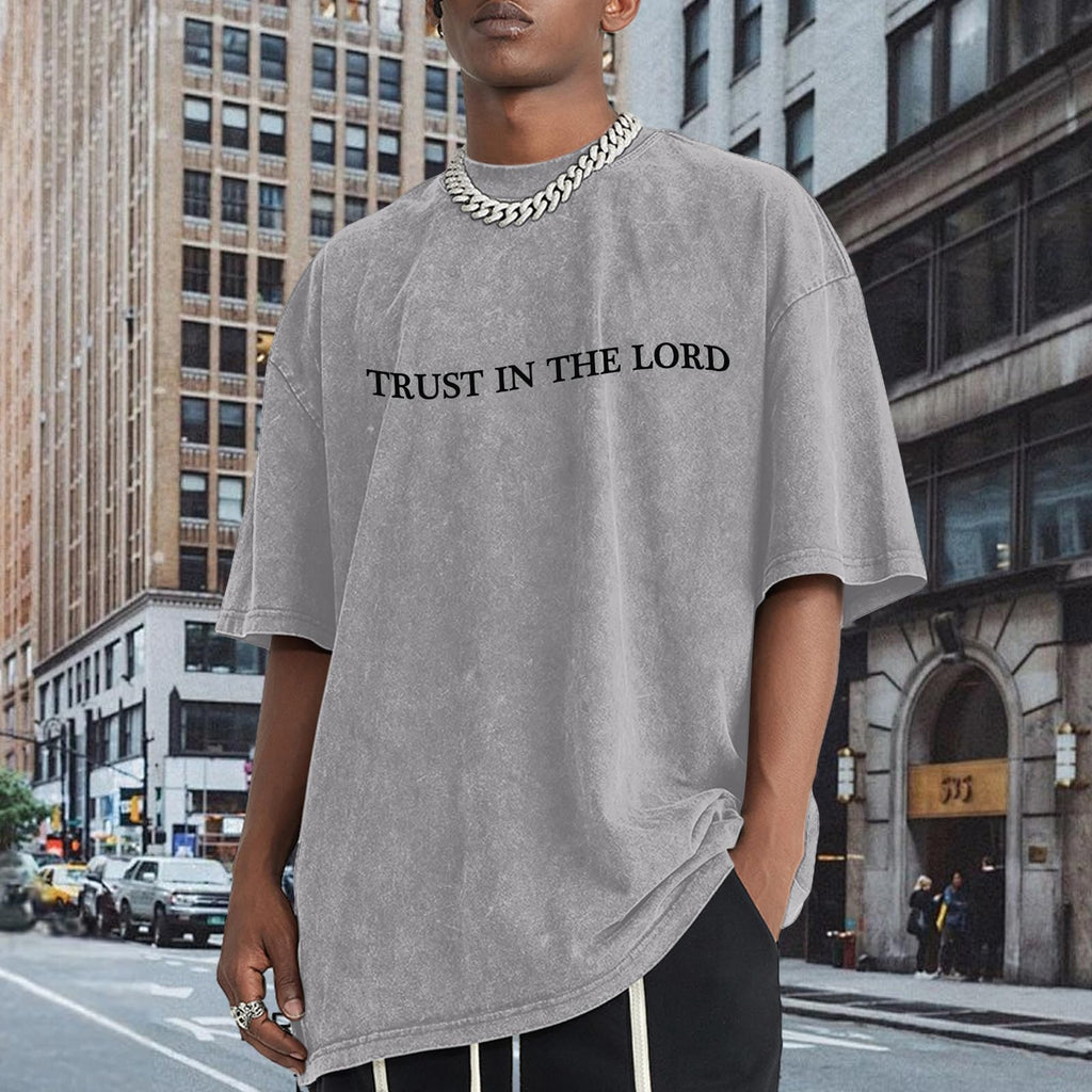 Wrenpies Mens Oversized Christian Shirts God Faith Jesus Religious Tshirts Trust in The Lord Bible Verse Tees Acid Wash Tops