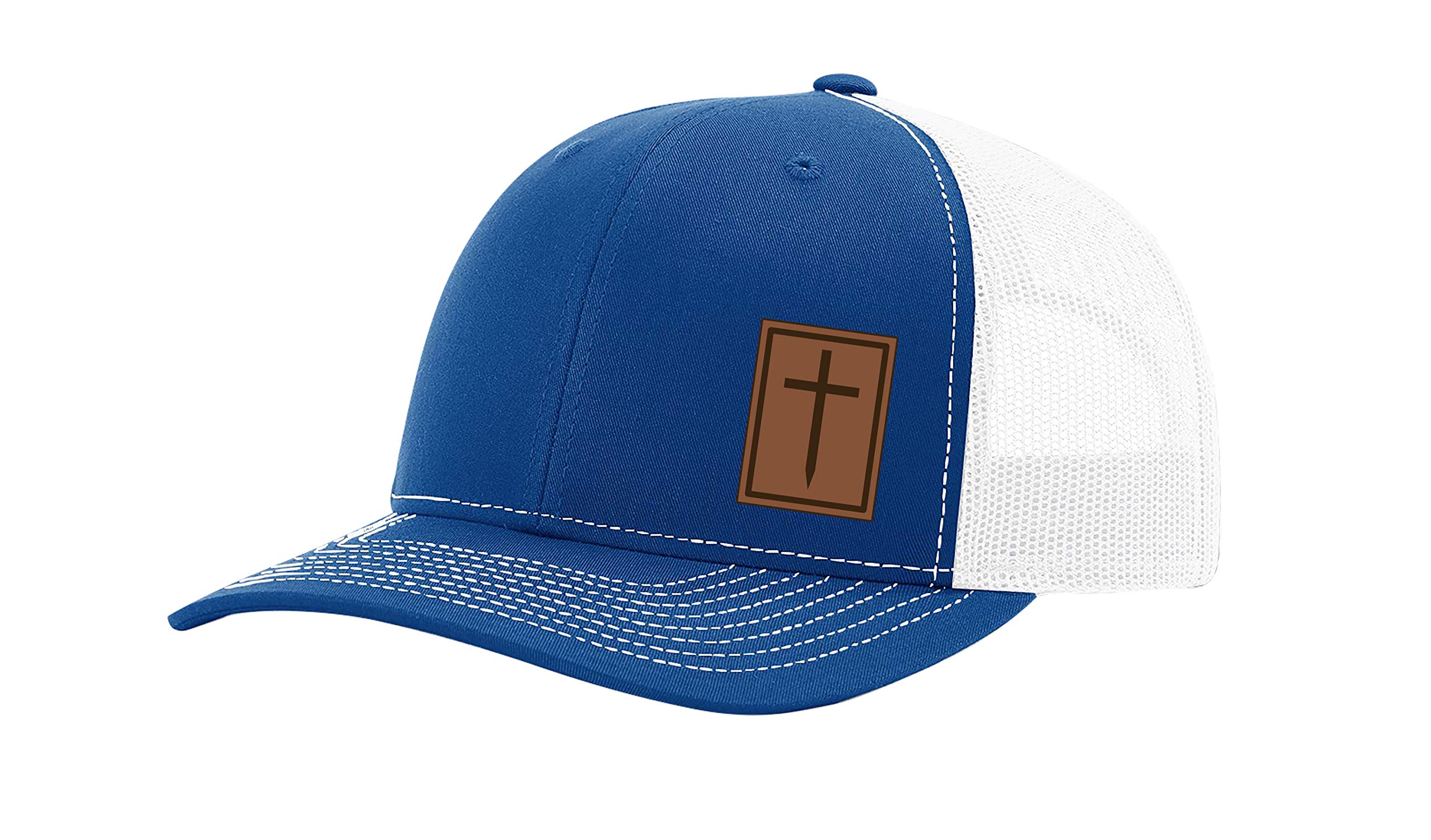 Heritage Pride Men's Christian Cross Worship Prayer God Laser Engraved Leather Patch Mesh Back Trucker Hat
