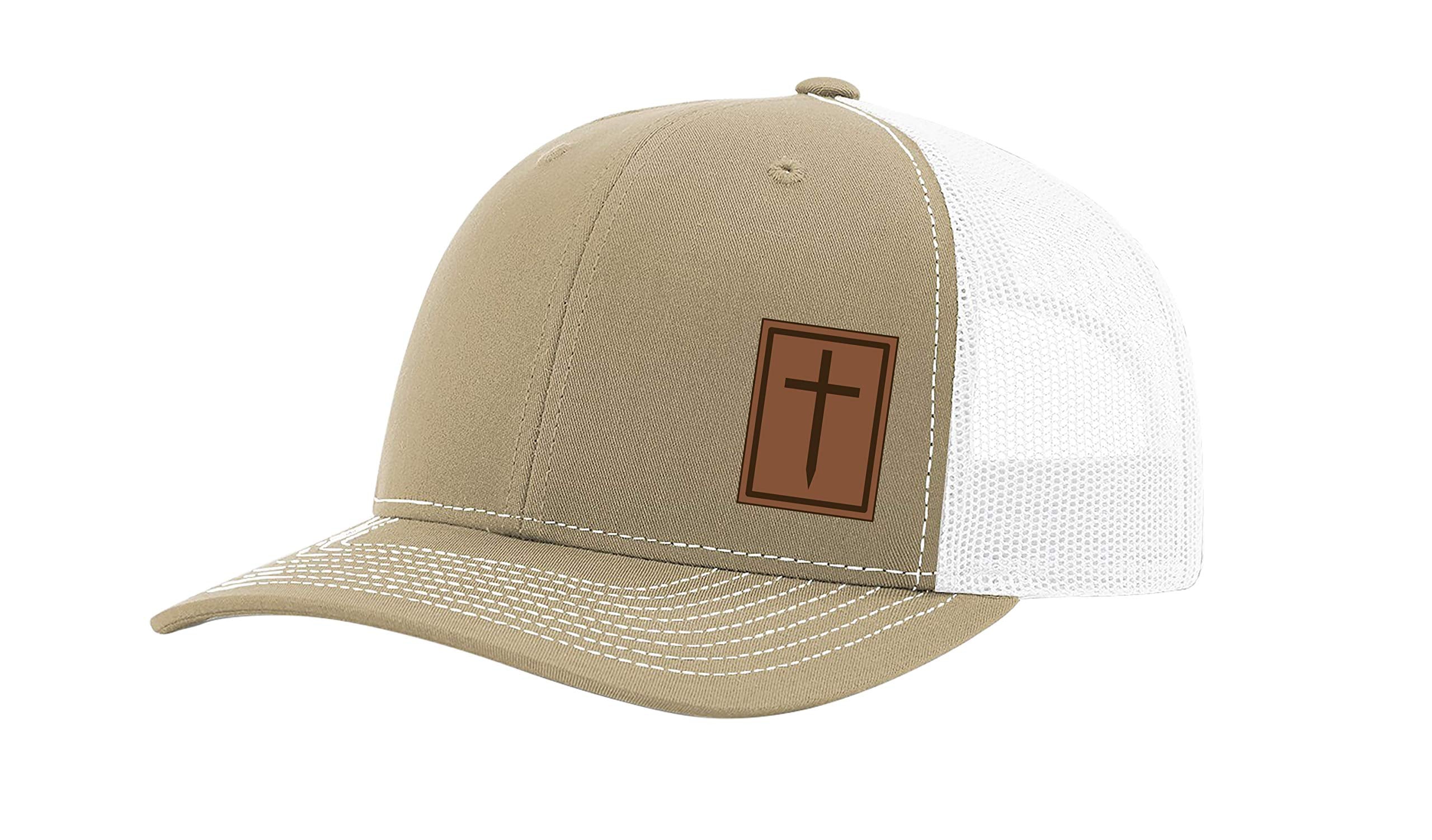Heritage Pride Men's Christian Cross Worship Prayer God Laser Engraved Leather Patch Mesh Back Trucker Hat