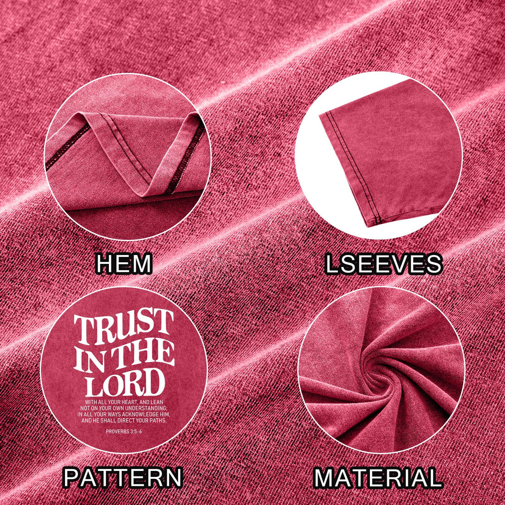 Wrenpies Mens Oversized Christian Shirts God Faith Jesus Religious Tshirts Trust in The Lord Bible Verse Tees Acid Wash Tops