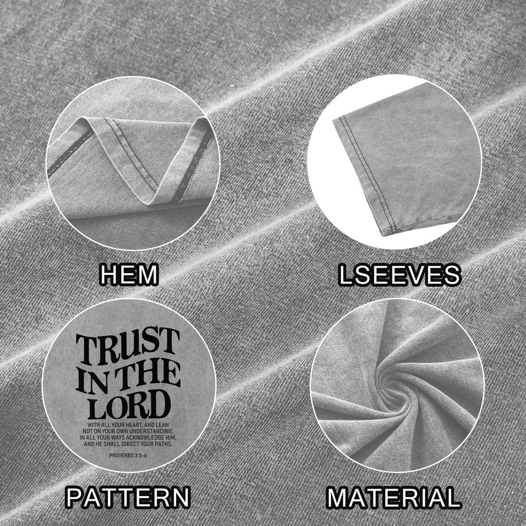 Wrenpies Mens Oversized Christian Shirts God Faith Jesus Religious Tshirts Trust in The Lord Bible Verse Tees Acid Wash Tops