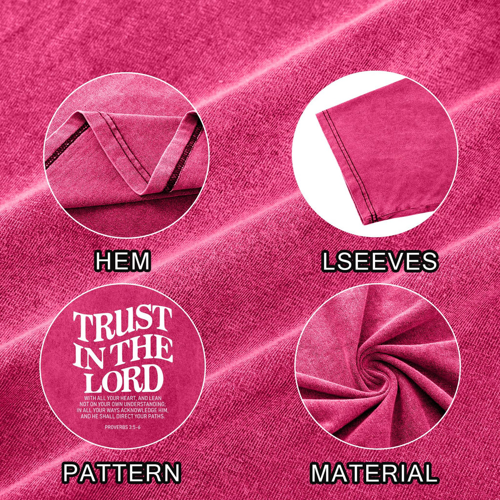 Wrenpies Mens Oversized Christian Shirts God Faith Jesus Religious Tshirts Trust in The Lord Bible Verse Tees Acid Wash Tops